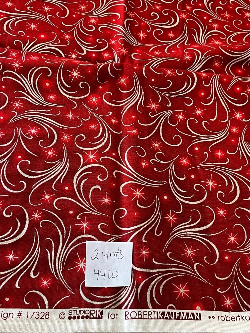 Quilting Robert Kaufman Winter's Grandeur Red White Swirl Cotton Fabric Holiday